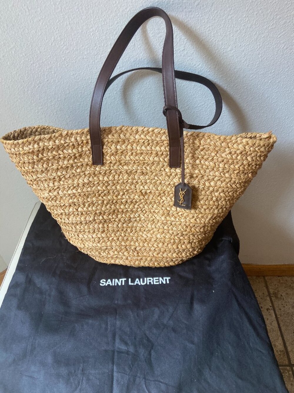 Saint Laurent Panier Raffia Brown Leather Tote basket Bag